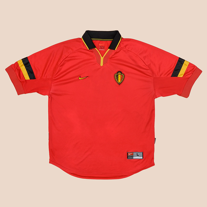 Belgium 1998 neon-accented World Cup jersey, bold and retro-futuristic.