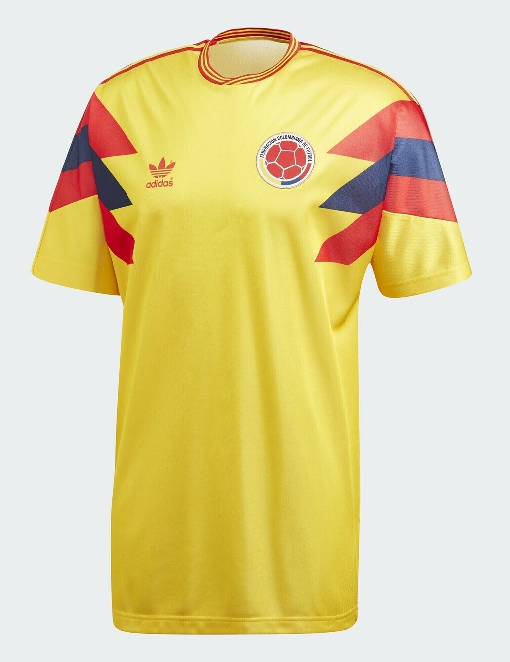 Colombia 1990 yellow and blue jersey featuring a striking Ballonman graphic.