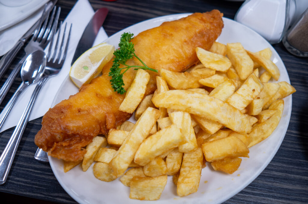 Fish and chips in England served as a classic football snack during World Cup viewing.