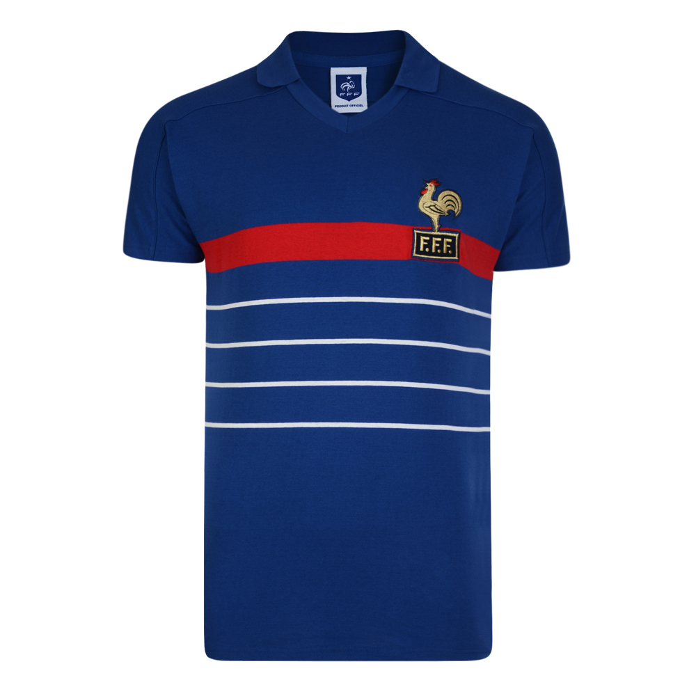 France 1984/86 sleek blue kit, an elegant stage for Platini’s World Cup arrival.