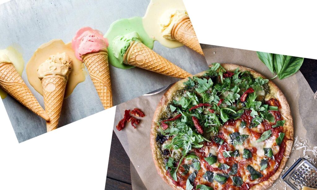 Italian pizza and gelato served during World Cup viewing parties.