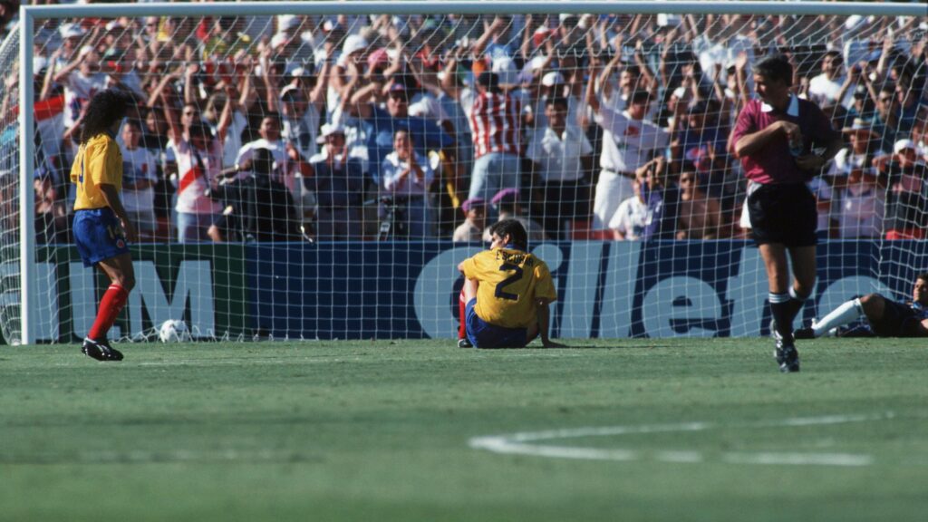 Colombian defender Andrés Escobar after own goal in 1994 World Cup.