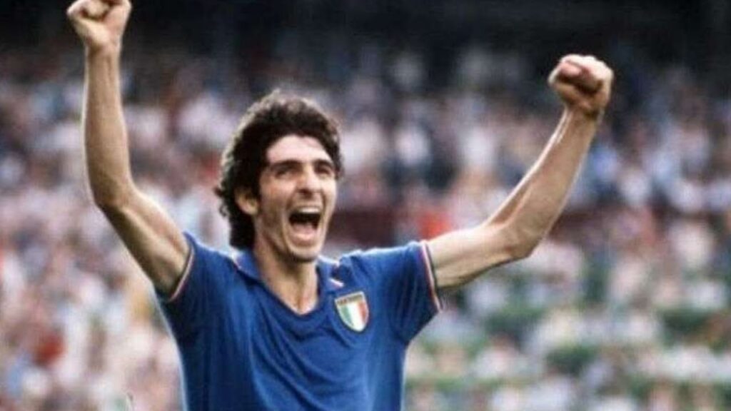 Italy’s Paolo Rossi celebrating his hat-trick against Brazil in 1982.