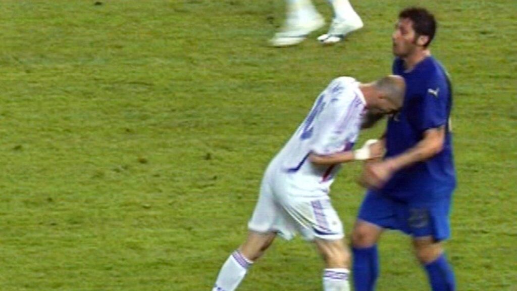 Zinedine Zidane headbutting Marco Materazzi in the 2006 World Cup Final